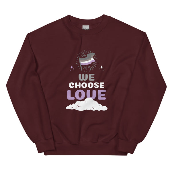 Maroon Asexual We Choose Love Unisex Sweatshirt by Queer In The World Originals sold by Queer In The World: The Shop - LGBT Merch Fashion