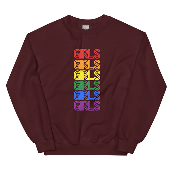 Maroon Girls Girls Girls Unisex Sweatshirt by Queer In The World Originals sold by Queer In The World: The Shop - LGBT Merch Fashion
