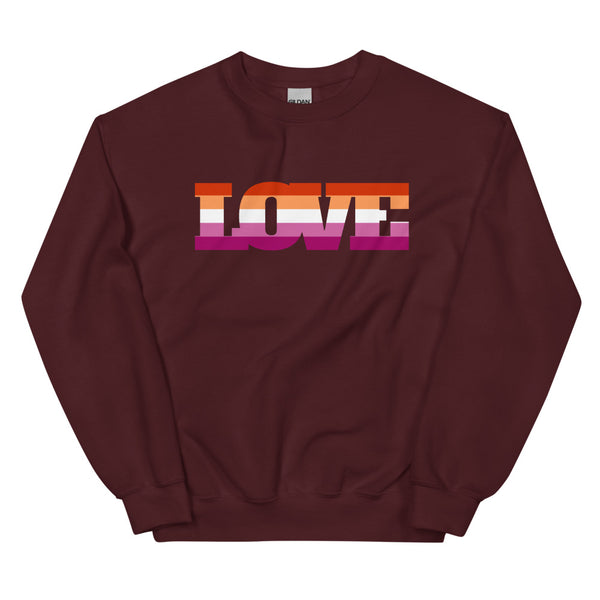 Maroon Lesbian Love Unisex Sweatshirt by Queer In The World Originals sold by Queer In The World: The Shop - LGBT Merch Fashion