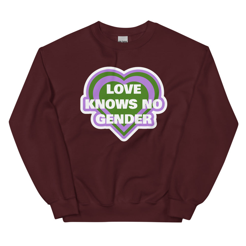 Maroon Love Knows No Gender Genderqueer Unisex Sweatshirt by Queer In The World Originals sold by Queer In The World: The Shop - LGBT Merch Fashion