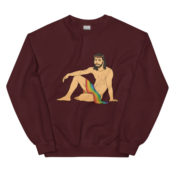 Maroon Sexy Gay Jesus Unisex Sweatshirt by Queer In The World Originals sold by Queer In The World: The Shop - LGBT Merch Fashion
