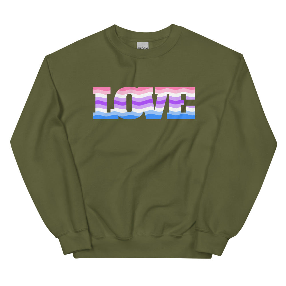Military Green Alternative Genderfluid Love Unisex Sweatshirt by Queer In The World Originals sold by Queer In The World: The Shop - LGBT Merch Fashion