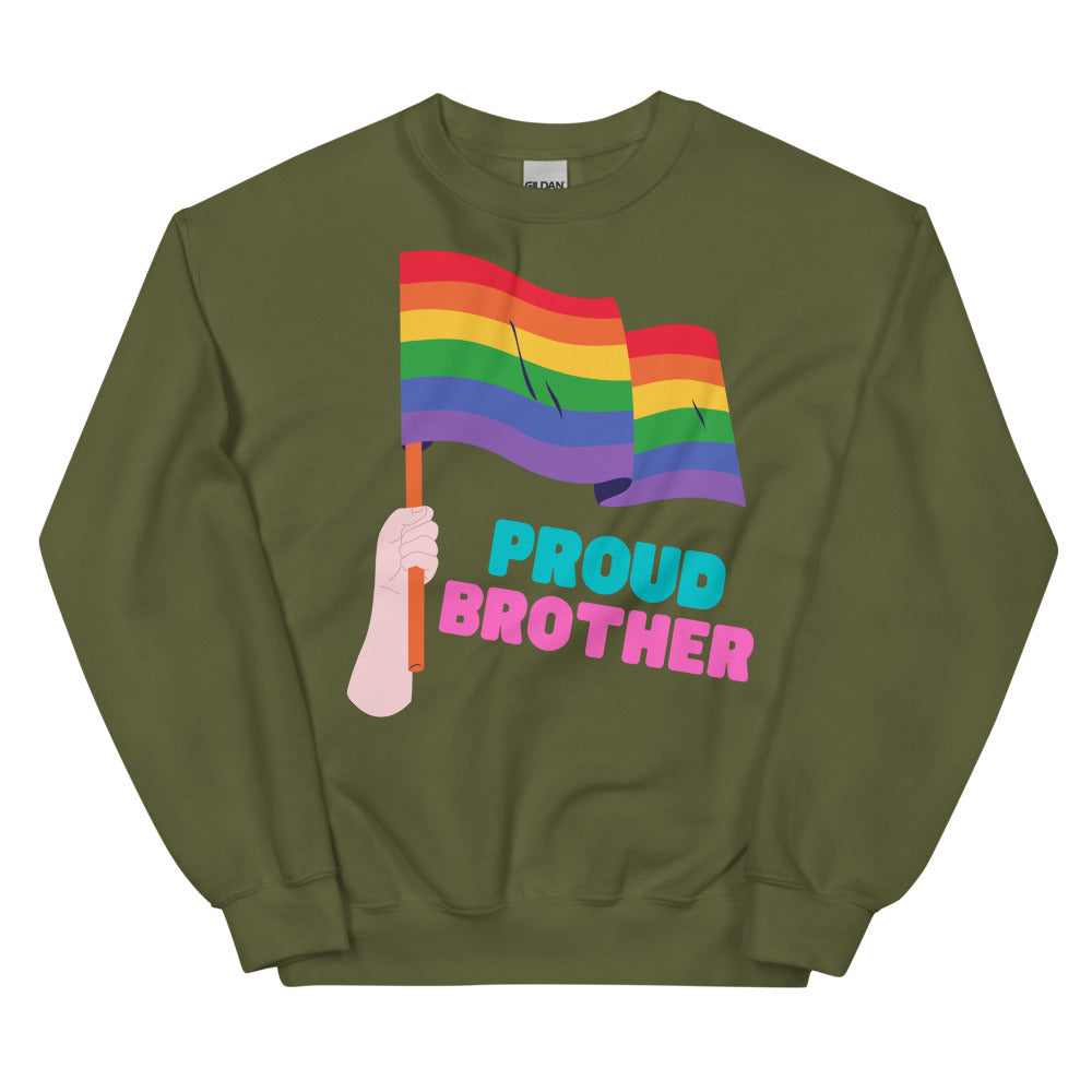 Military Green Proud Brother Unisex Sweatshirt by Queer In The World Originals sold by Queer In The World: The Shop - LGBT Merch Fashion