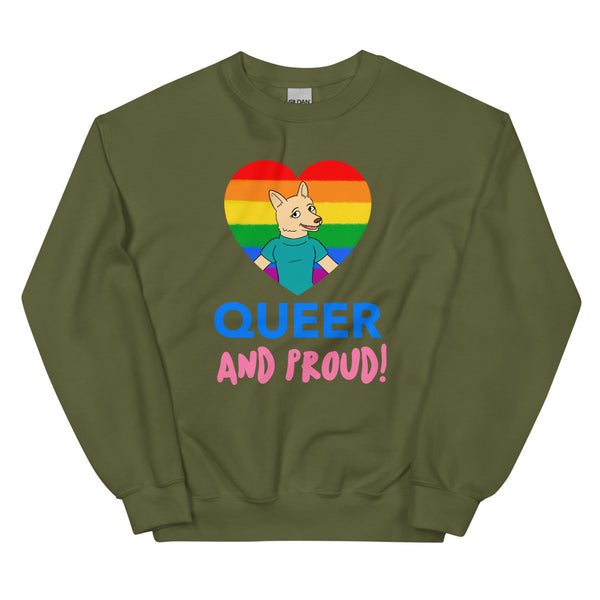 Military Green Queer And Proud Unisex Sweatshirt by Queer In The World Originals sold by Queer In The World: The Shop - LGBT Merch Fashion