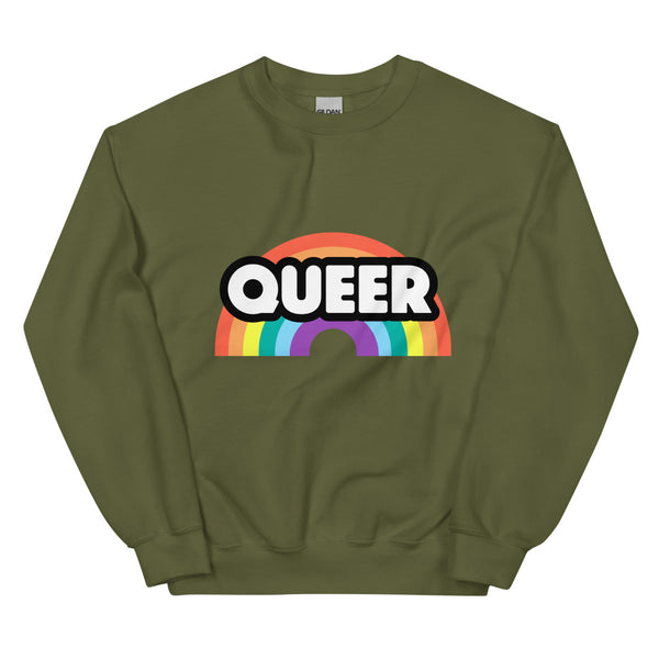 Military Green Queer Rainbow Unisex Sweatshirt by Queer In The World Originals sold by Queer In The World: The Shop - LGBT Merch Fashion