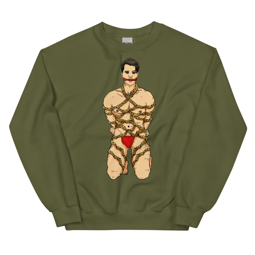 Military Green Shibari Unisex Sweatshirt by Printful sold by Queer In The World: The Shop - LGBT Merch Fashion