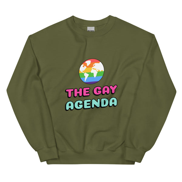 Military Green The Gay Agenda Unisex Sweatshirt by Queer In The World Originals sold by Queer In The World: The Shop - LGBT Merch Fashion