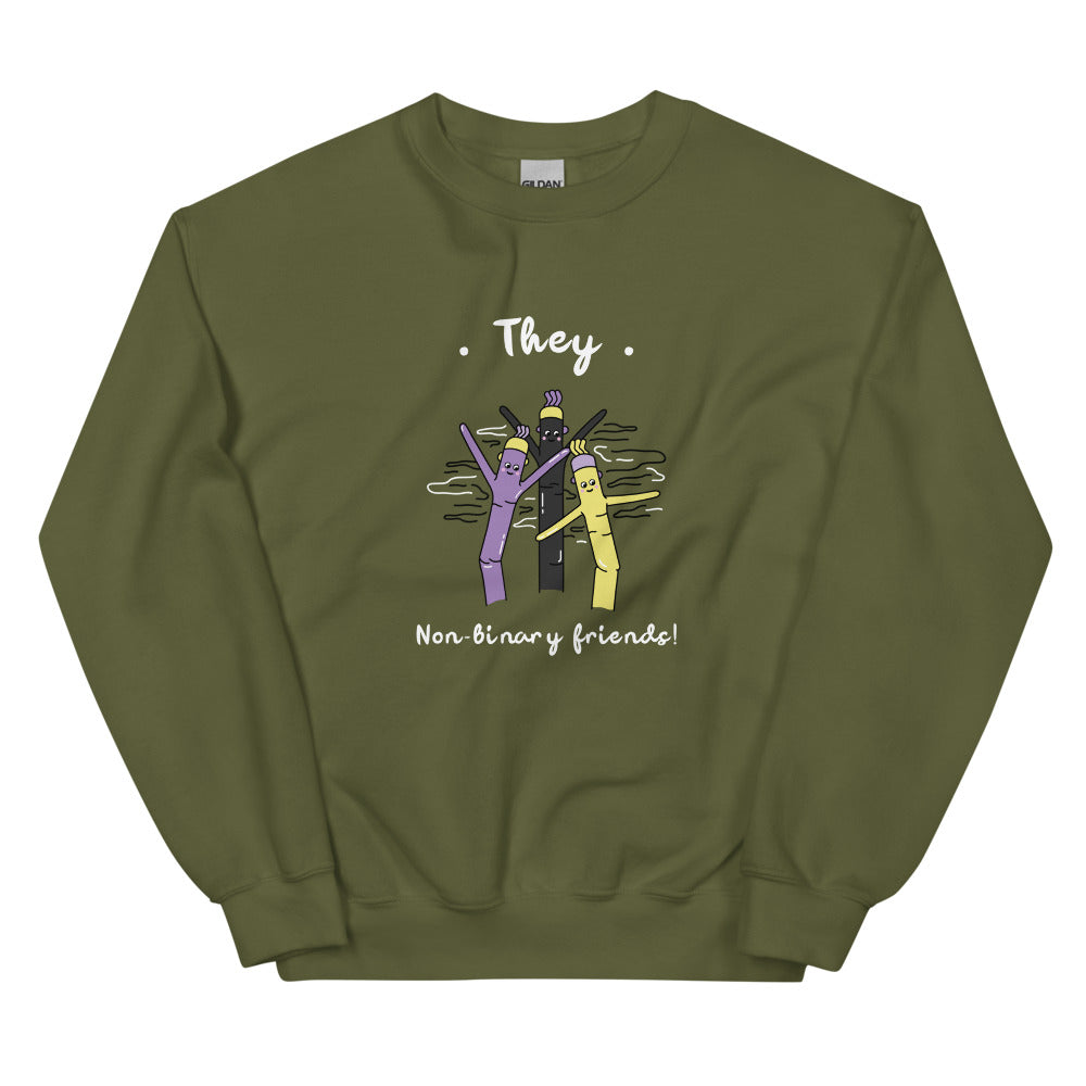 Military Green They Non-Binary Friends Unisex Sweatshirt by Queer In The World Originals sold by Queer In The World: The Shop - LGBT Merch Fashion