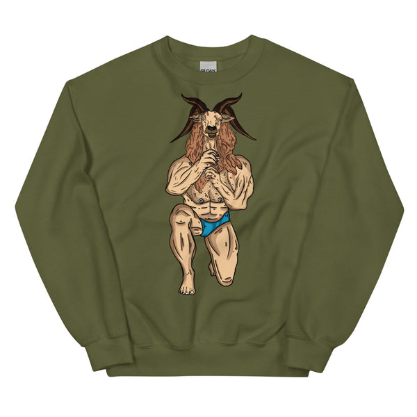 Military Green Throat Goat Unisex Sweatshirt by Queer In The World Originals sold by Queer In The World: The Shop - LGBT Merch Fashion