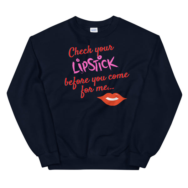 Navy Check Your Lipstick Unisex Sweatshirt by Queer In The World Originals sold by Queer In The World: The Shop - LGBT Merch Fashion