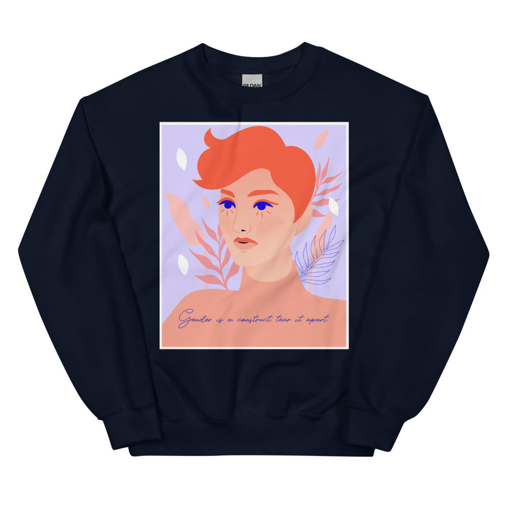 Navy Gender Is A Construct Tear It Apart Unisex Sweatshirt by Printful sold by Queer In The World: The Shop - LGBT Merch Fashion