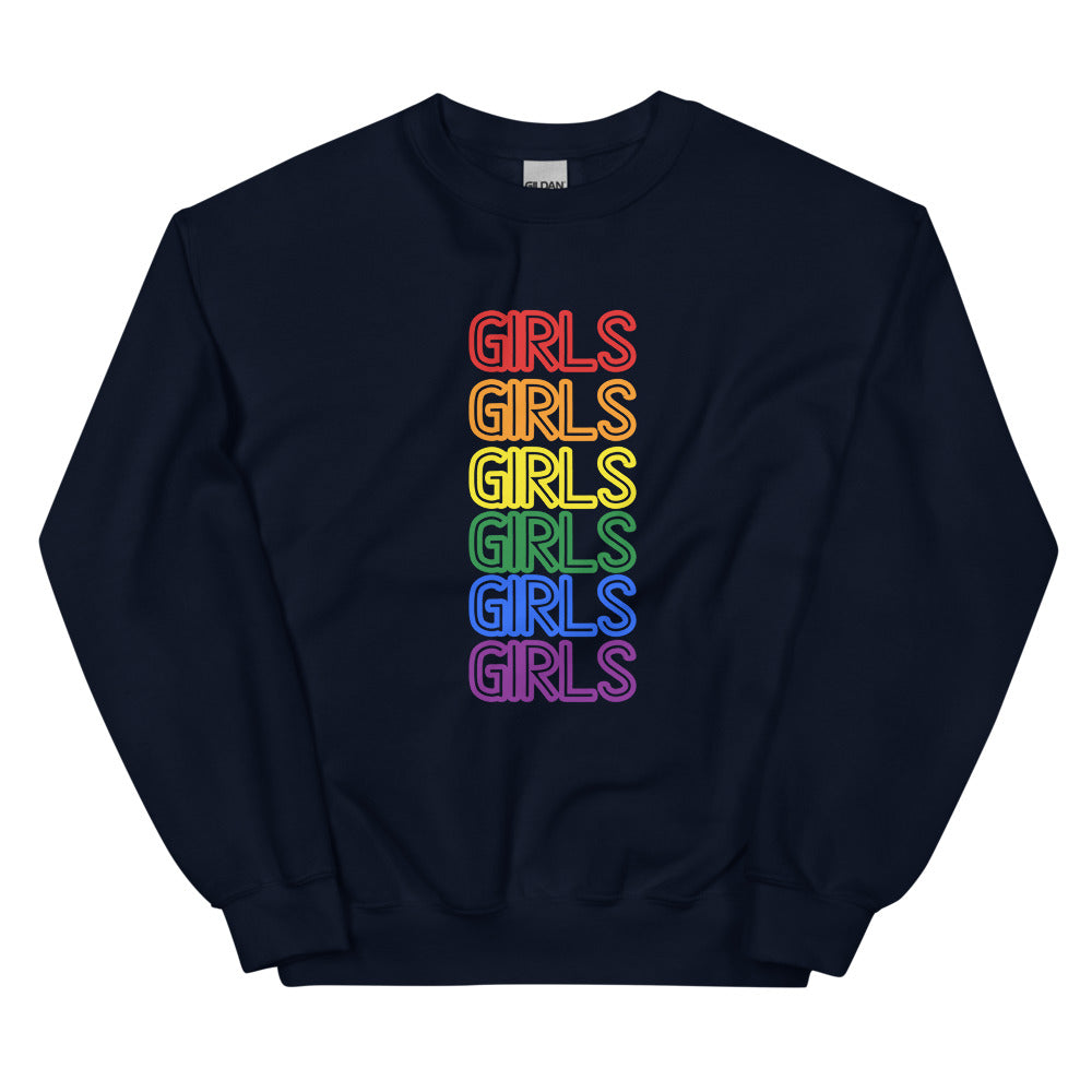 Navy Girls Girls Girls Unisex Sweatshirt by Queer In The World Originals sold by Queer In The World: The Shop - LGBT Merch Fashion