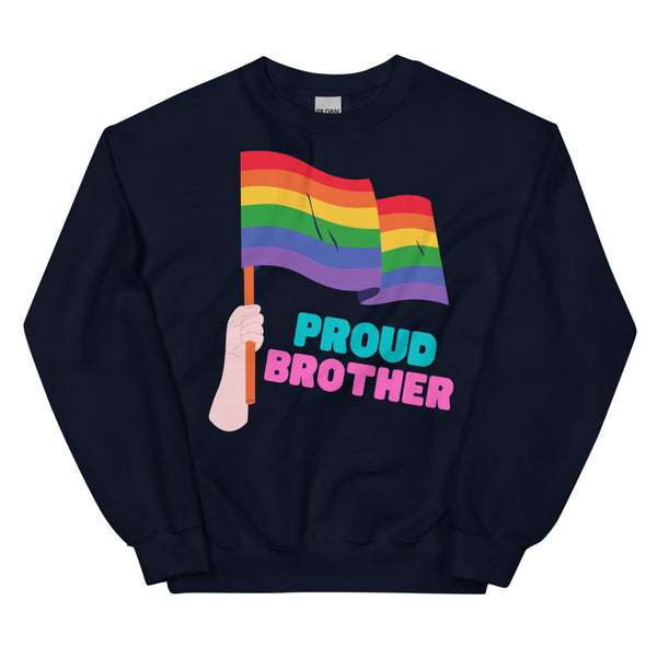 Navy Proud Brother Unisex Sweatshirt by Queer In The World Originals sold by Queer In The World: The Shop - LGBT Merch Fashion