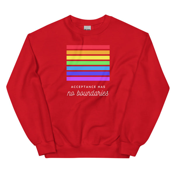 Red Acceptance Has No Boundaries Unisex Sweatshirt by Queer In The World Originals sold by Queer In The World: The Shop - LGBT Merch Fashion