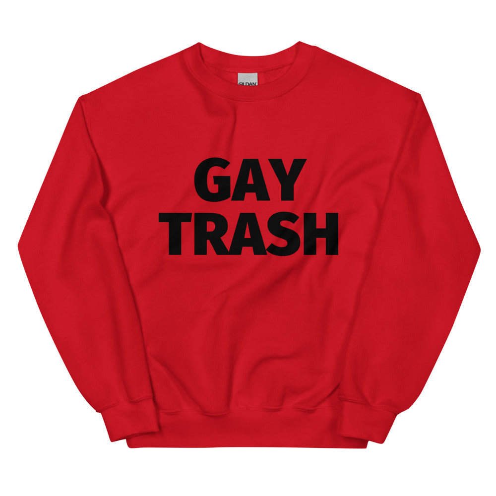 Red Gay Trash (Black Text) Unisex Sweatshirt by Printful sold by Queer In The World: The Shop - LGBT Merch Fashion