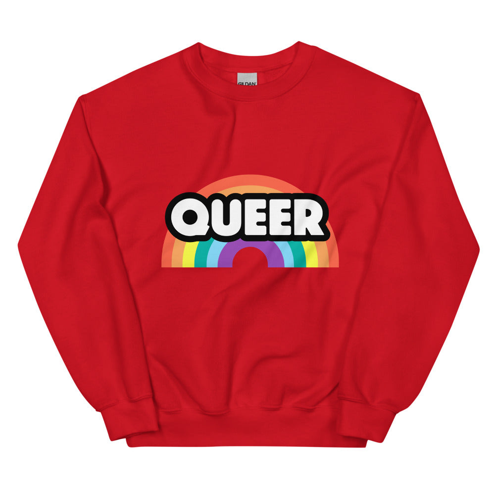 Red Queer Rainbow Unisex Sweatshirt by Printful sold by Queer In The World: The Shop - LGBT Merch Fashion