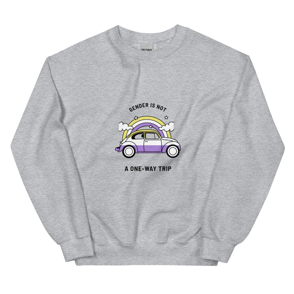 Sport Grey Gender Is Not A One-way Trip Unisex Sweatshirt by Queer In The World Originals sold by Queer In The World: The Shop - LGBT Merch Fashion