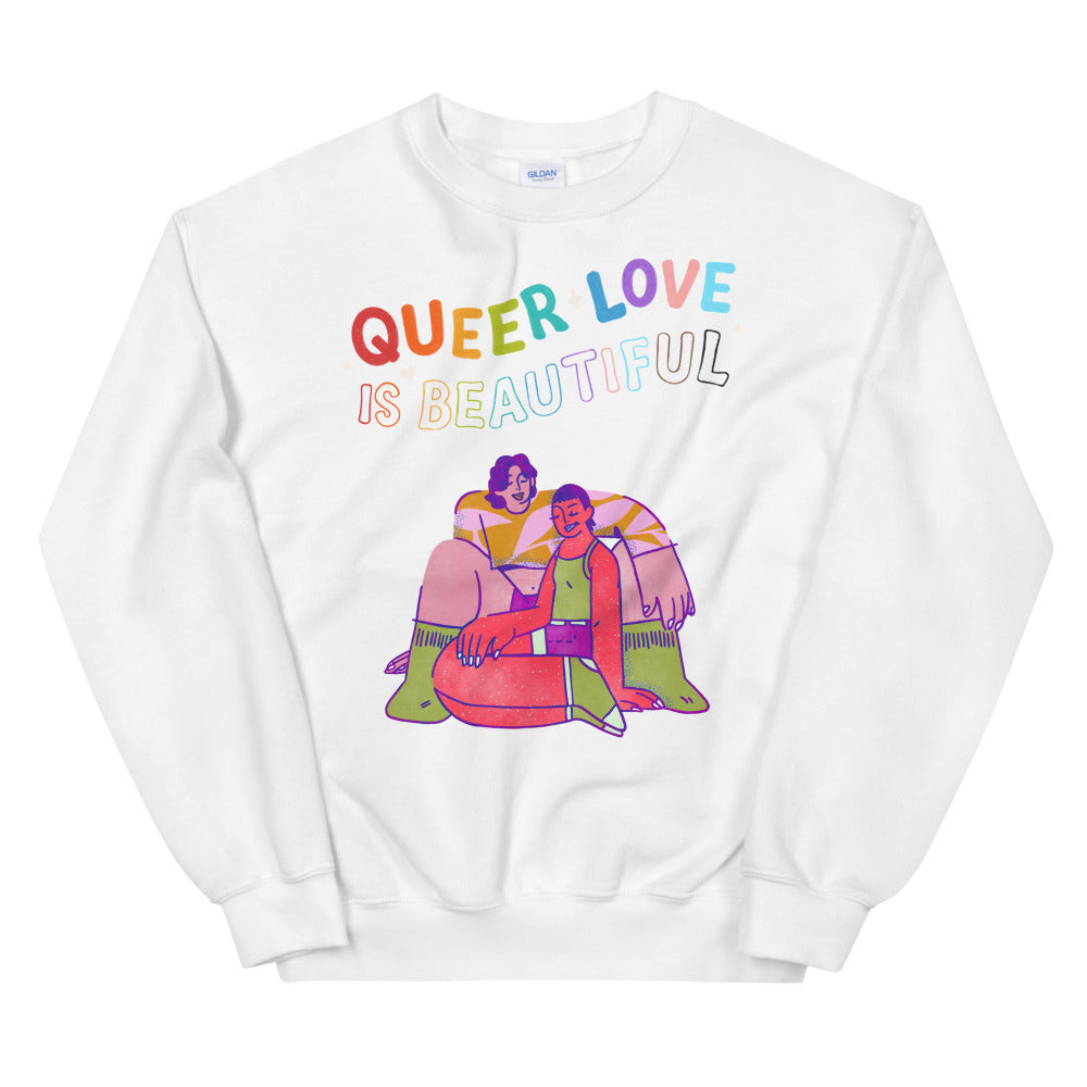 White Queer Love Is Beautiful Unisex Sweatshirt by Queer In The World Originals sold by Queer In The World: The Shop - LGBT Merch Fashion