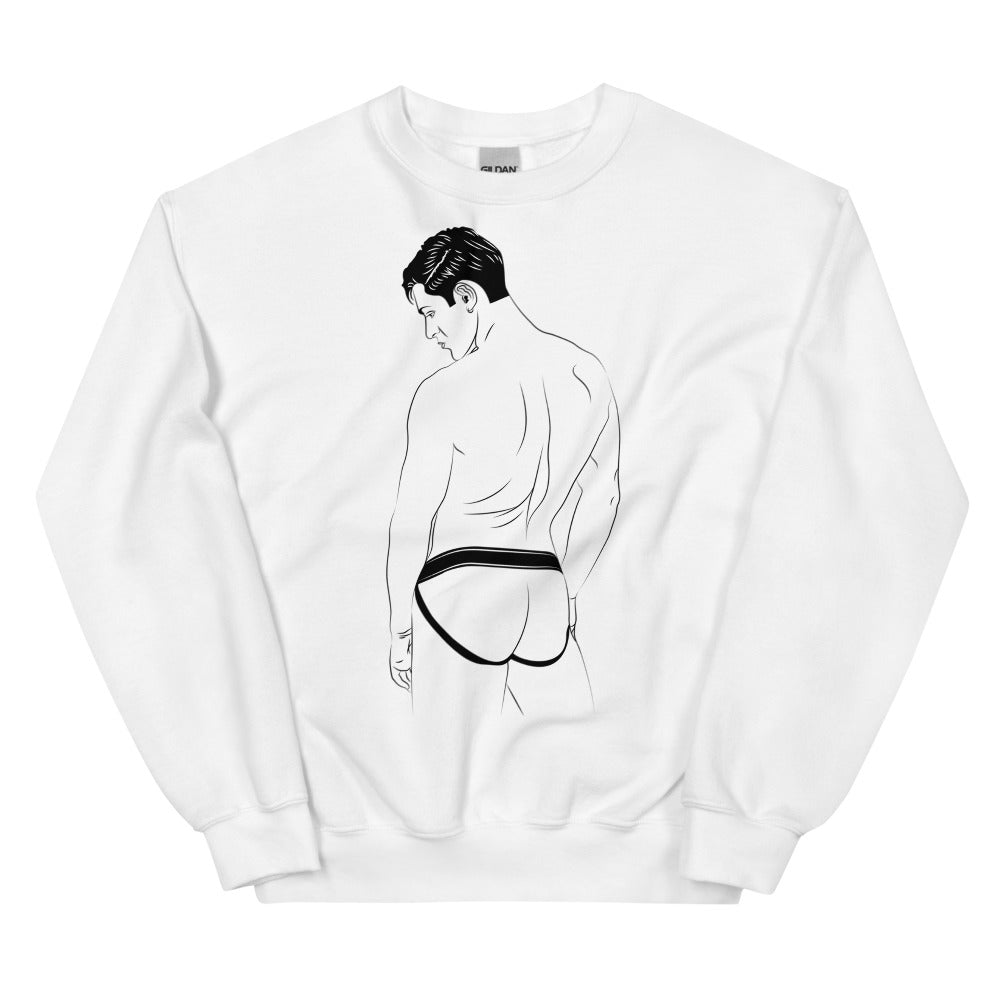 White Jockstrap Unisex Sweatshirt by Queer In The World Originals sold by Queer In The World: The Shop - LGBT Merch Fashion