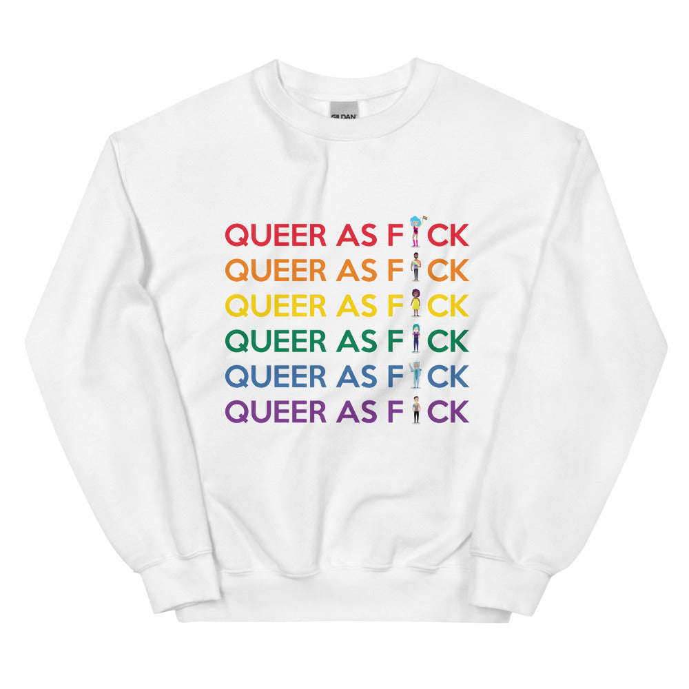 White Queer As Fu#k Unisex Sweatshirt by Queer In The World Originals sold by Queer In The World: The Shop - LGBT Merch Fashion