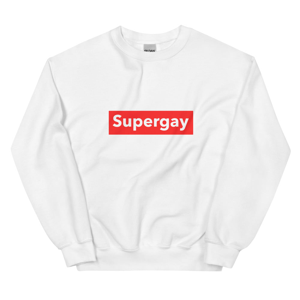 White Supergay Unisex Sweatshirt by Queer In The World Originals sold by Queer In The World: The Shop - LGBT Merch Fashion