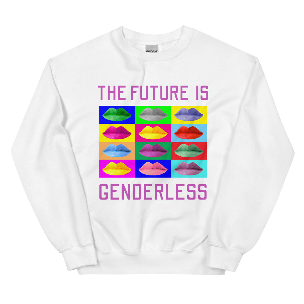 White The Future Is Genderless Unisex Sweatshirt by Queer In The World Originals sold by Queer In The World: The Shop - LGBT Merch Fashion