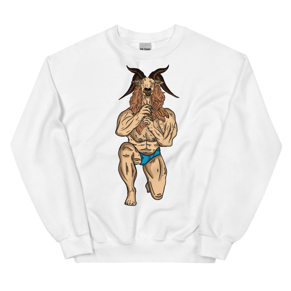 White Throat Goat Unisex Sweatshirt by Printful sold by Queer In The World: The Shop - LGBT Merch Fashion