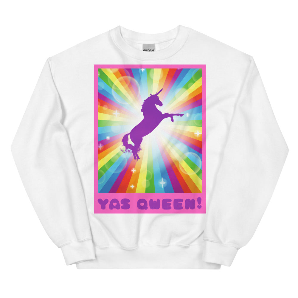 White Yas Qween! Unisex Sweatshirt by Queer In The World Originals sold by Queer In The World: The Shop - LGBT Merch Fashion