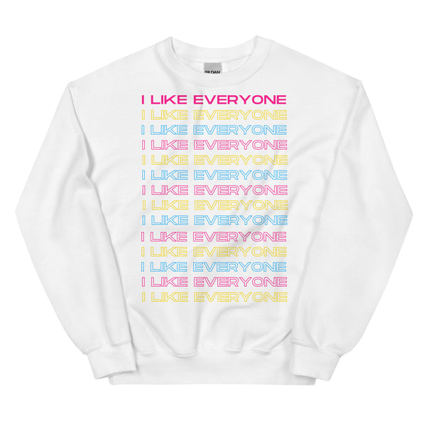 White I Like Everyone Unisex Sweatshirt by Queer In The World Originals sold by Queer In The World: The Shop - LGBT Merch Fashion