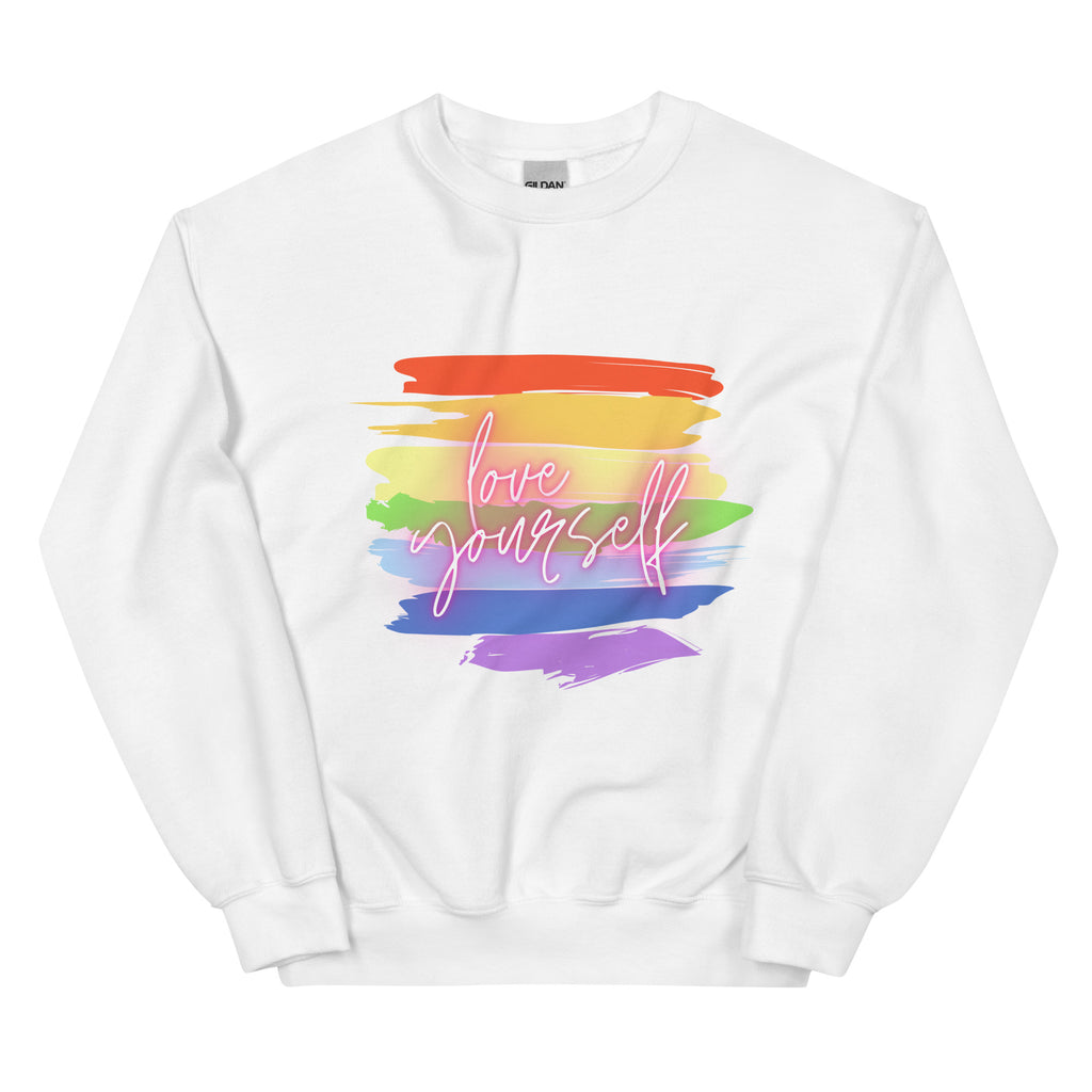 White Love Yourself! Unisex Sweatshirt by Queer In The World Originals sold by Queer In The World: The Shop - LGBT Merch Fashion