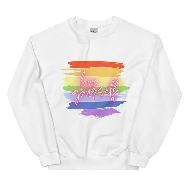 White Love Yourself! Unisex Sweatshirt by Queer In The World Originals sold by Queer In The World: The Shop - LGBT Merch Fashion