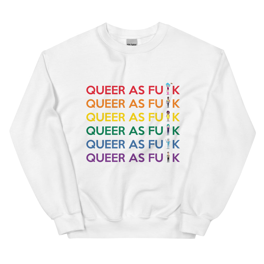 White Queer As Fu*k Unisex Sweatshirt by Queer In The World Originals sold by Queer In The World: The Shop - LGBT Merch Fashion