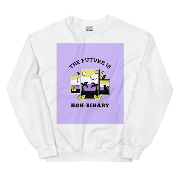 White The Future is Non-binary Unisex Sweatshirt by Queer In The World Originals sold by Queer In The World: The Shop - LGBT Merch Fashion
