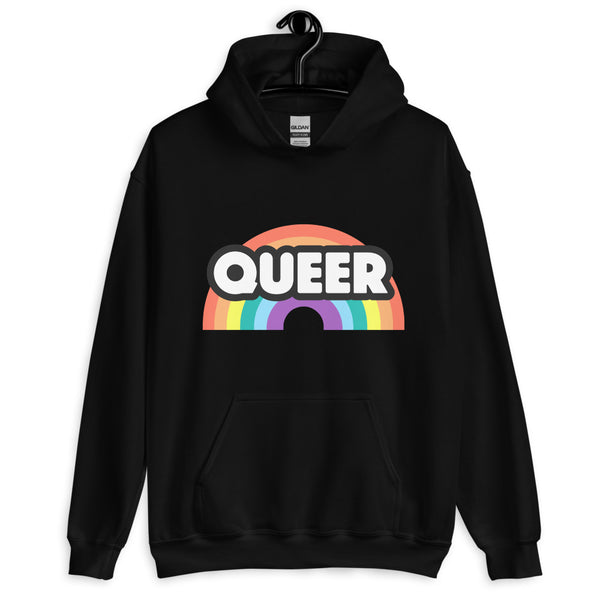 Black Queer Rainbow Unisex Hoodie by Queer In The World Originals sold by Queer In The World: The Shop - LGBT Merch Fashion