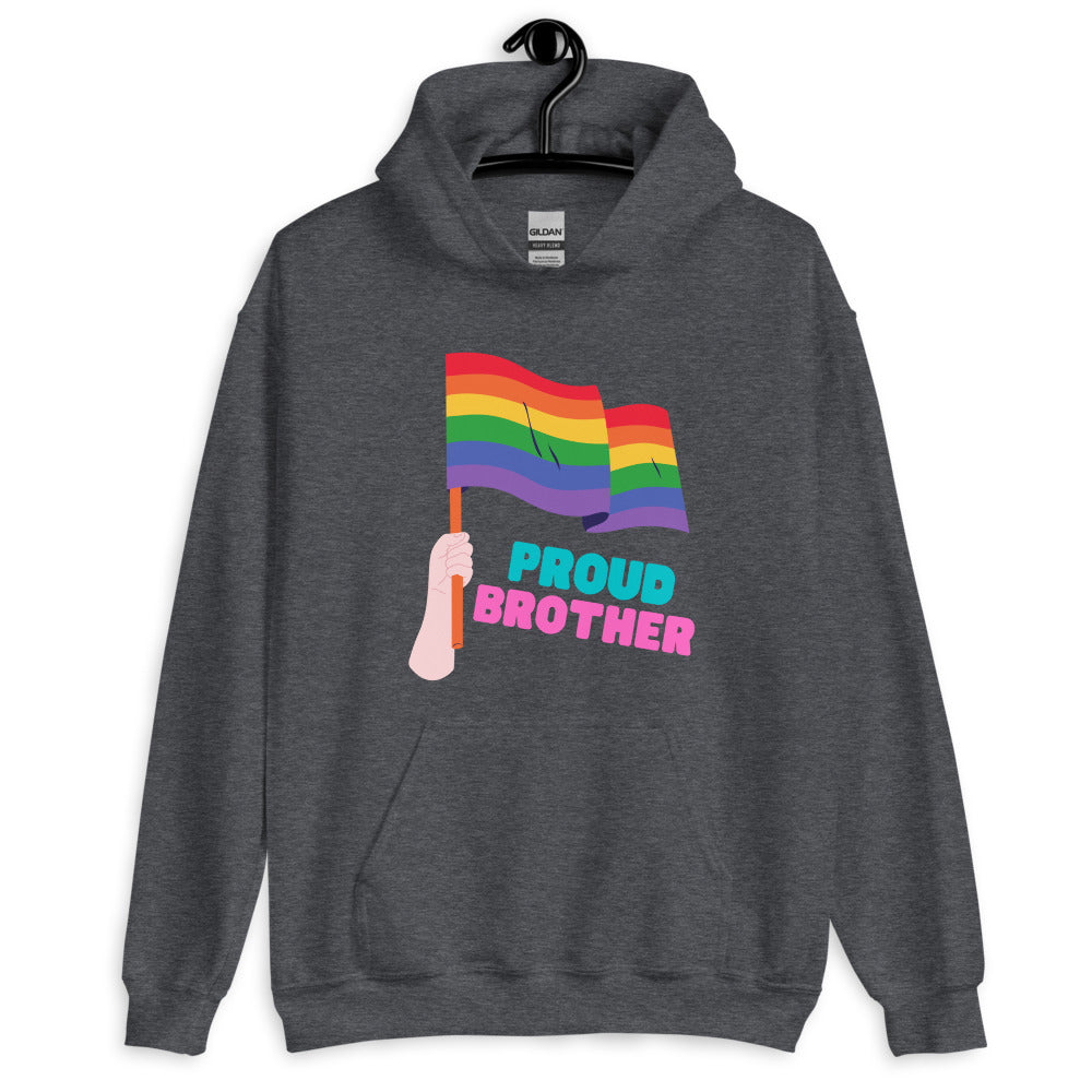 Dark Heather Proud Brother Unisex Hoodie by Printful sold by Queer In The World: The Shop - LGBT Merch Fashion