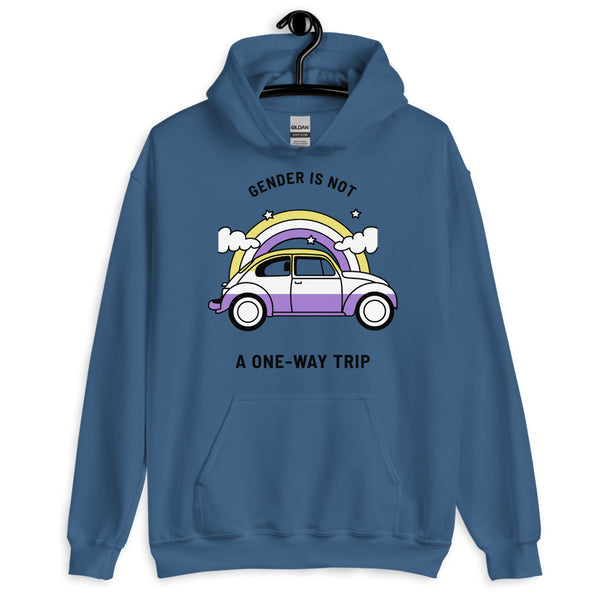 Indigo Blue Gender Is Not A One-way Trip Unisex Hoodie by Queer In The World Originals sold by Queer In The World: The Shop - LGBT Merch Fashion