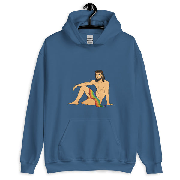 Indigo Blue Sexy Gay Jesus Unisex Hoodie by Queer In The World Originals sold by Queer In The World: The Shop - LGBT Merch Fashion