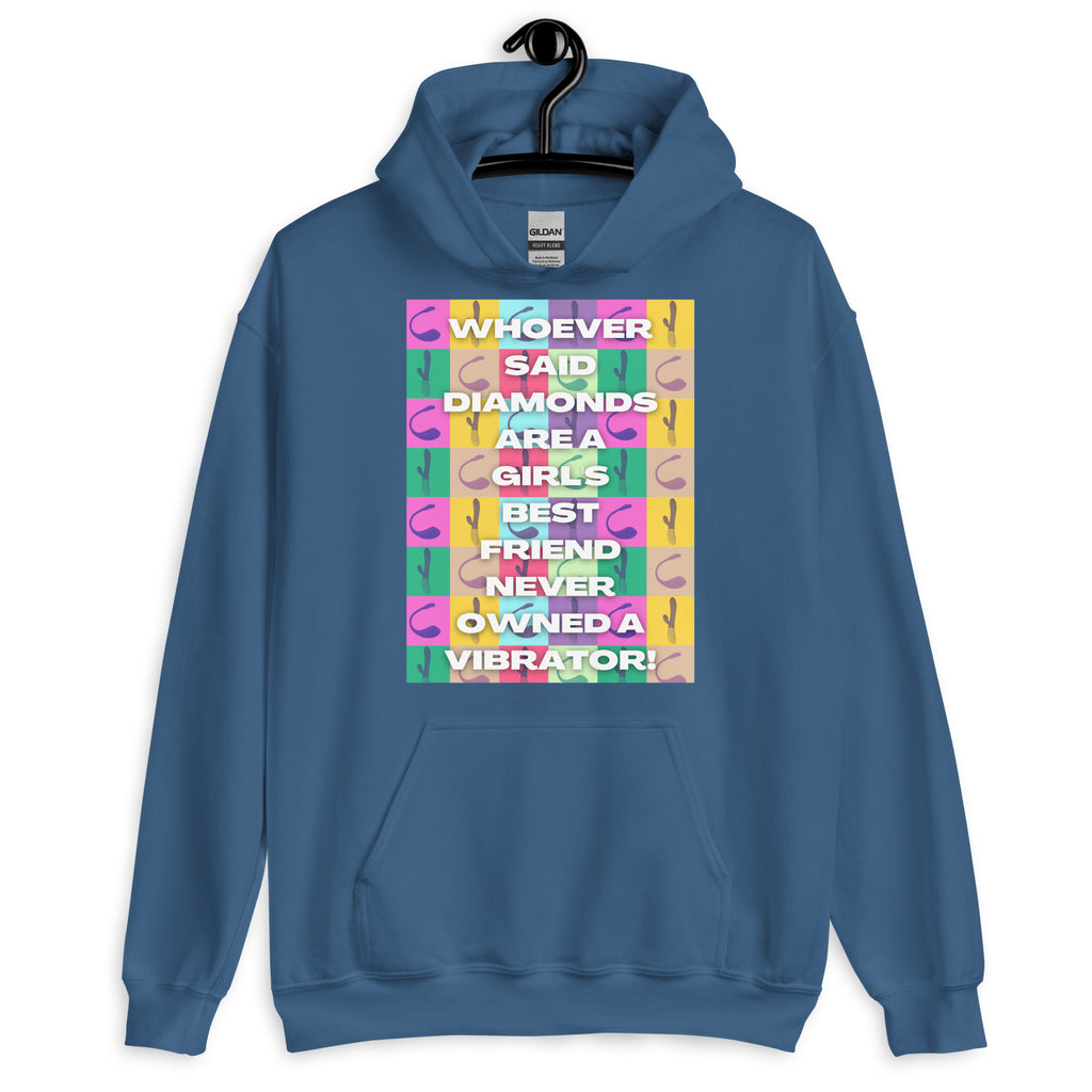 Indigo Blue Never Owned a Vibrator Unisex Hoodie by Queer In The World Originals sold by Queer In The World: The Shop - LGBT Merch Fashion