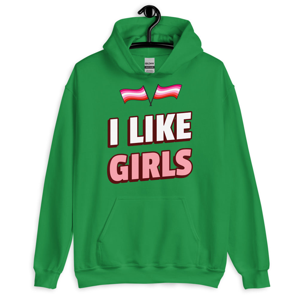 Irish Green I Like Girls Unisex Hoodie by Queer In The World Originals sold by Queer In The World: The Shop - LGBT Merch Fashion