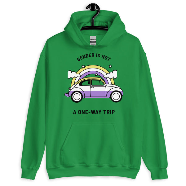 Irish Green Gender Is Not A One-way Trip Unisex Hoodie by Queer In The World Originals sold by Queer In The World: The Shop - LGBT Merch Fashion