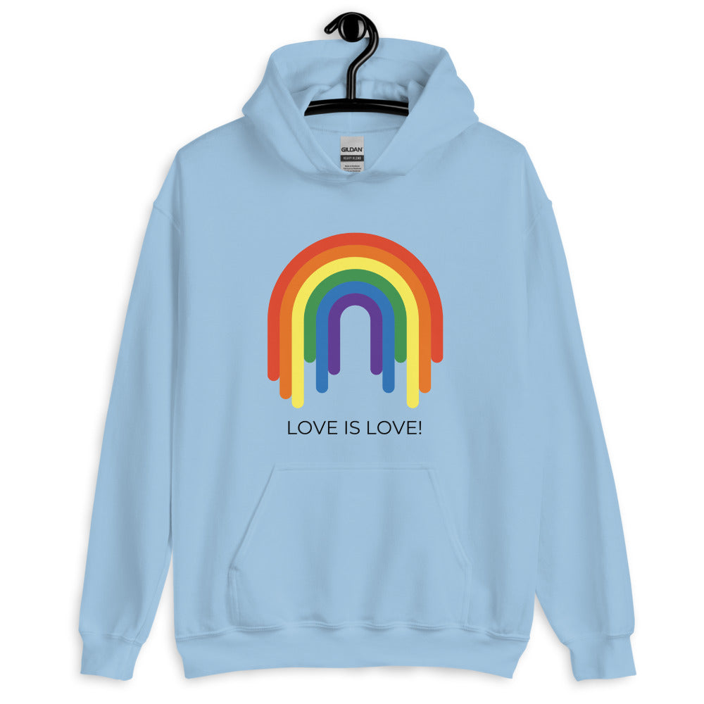 Light Blue Love Is Love Rainbow Unisex Hoodie by Queer In The World Originals sold by Queer In The World: The Shop - LGBT Merch Fashion