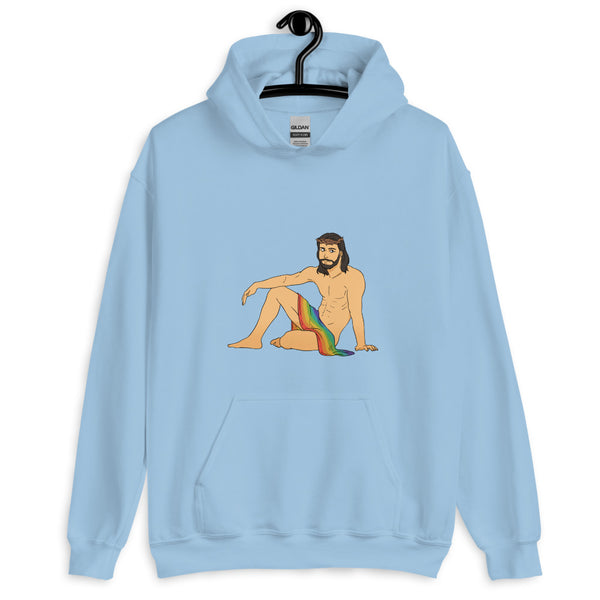 Light Blue Sexy Gay Jesus Unisex Hoodie by Queer In The World Originals sold by Queer In The World: The Shop - LGBT Merch Fashion