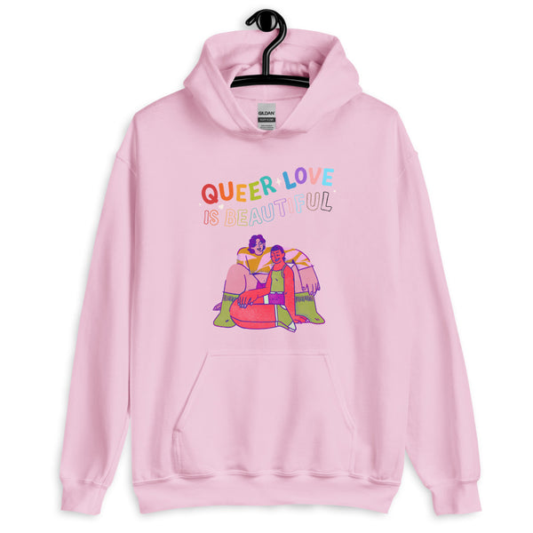 Light Pink Queer Love Is Beautiful Unisex Hoodie by Queer In The World Originals sold by Queer In The World: The Shop - LGBT Merch Fashion