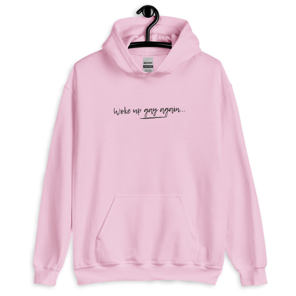 Light Pink Woke Up Gay Again Unisex Hoodie by Queer In The World Originals sold by Queer In The World: The Shop - LGBT Merch Fashion