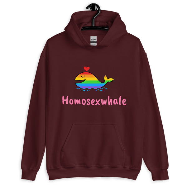 Maroon Homosexwhale Unisex Hoodie by Queer In The World Originals sold by Queer In The World: The Shop - LGBT Merch Fashion