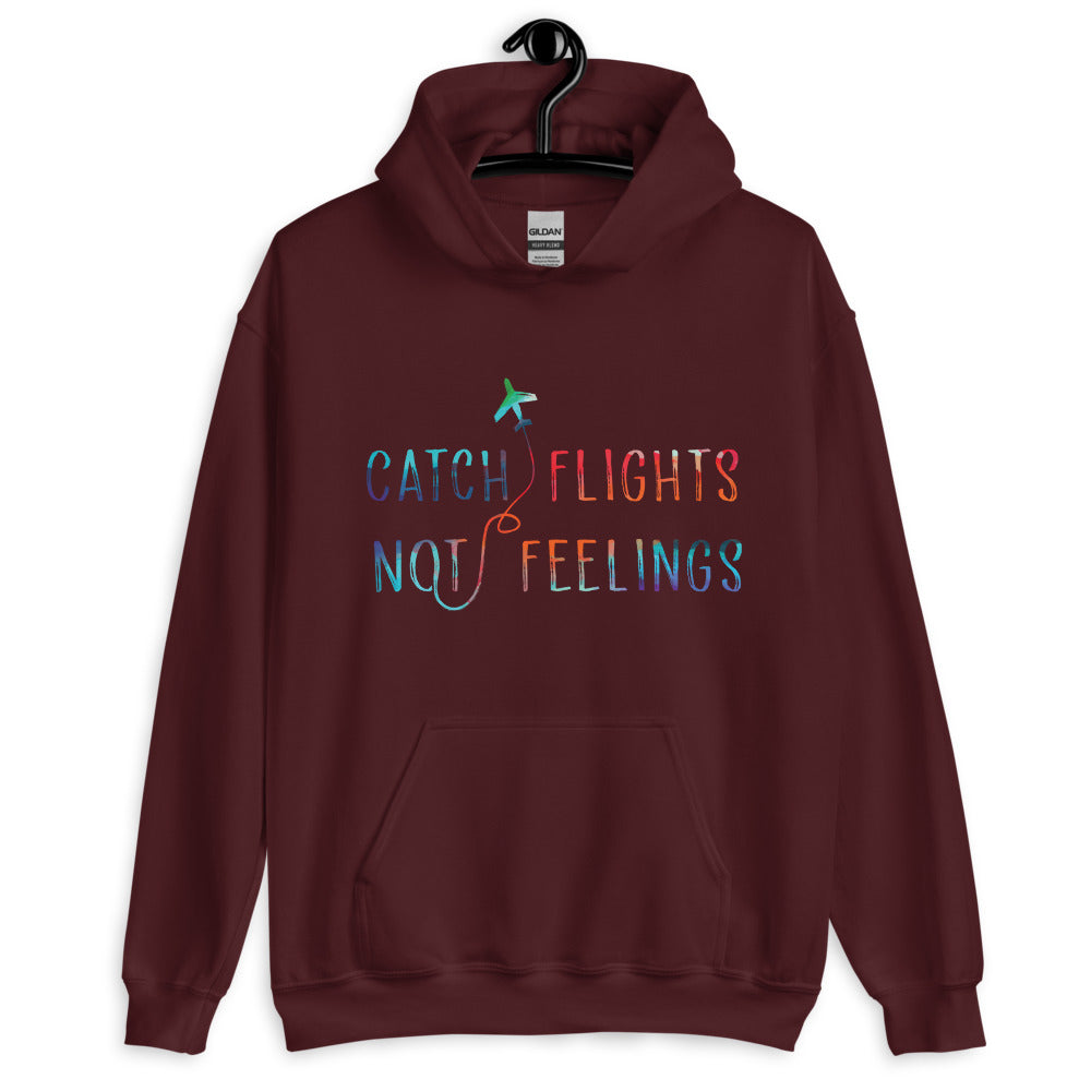 Maroon Catch Flights Not Feelings Unisex Hoodie by Queer In The World Originals sold by Queer In The World: The Shop - LGBT Merch Fashion