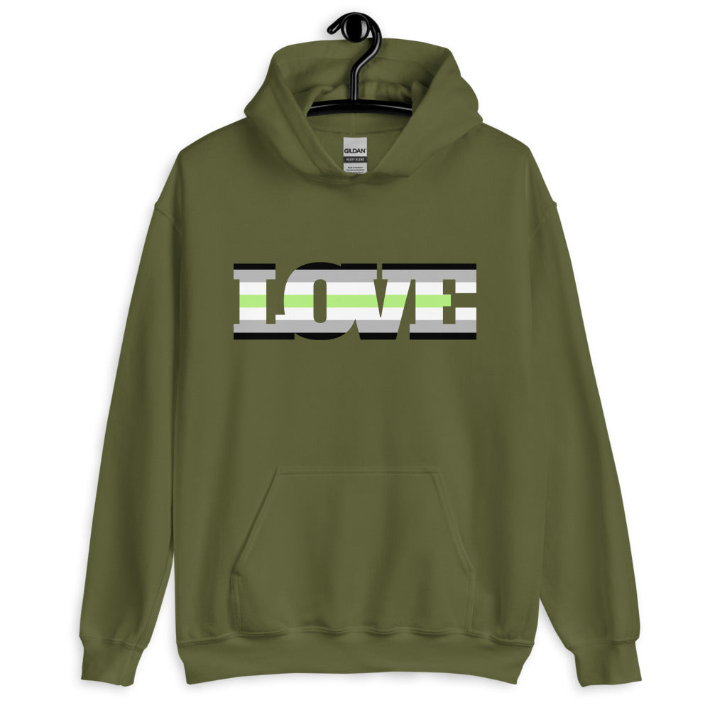 Military Green Agender Love Unisex Hoodie by Queer In The World Originals sold by Queer In The World: The Shop - LGBT Merch Fashion
