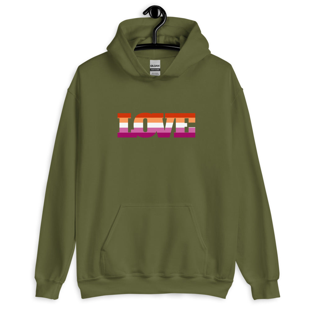 Military Green Lesbian Love Unisex Hoodie by Queer In The World Originals sold by Queer In The World: The Shop - LGBT Merch Fashion