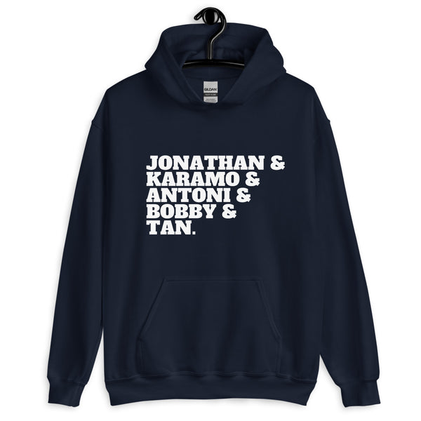 Navy Jonathan & Karamo & Antoni & Bobby & Tan Unisex Hoodie by Queer In The World Originals sold by Queer In The World: The Shop - LGBT Merch Fashion