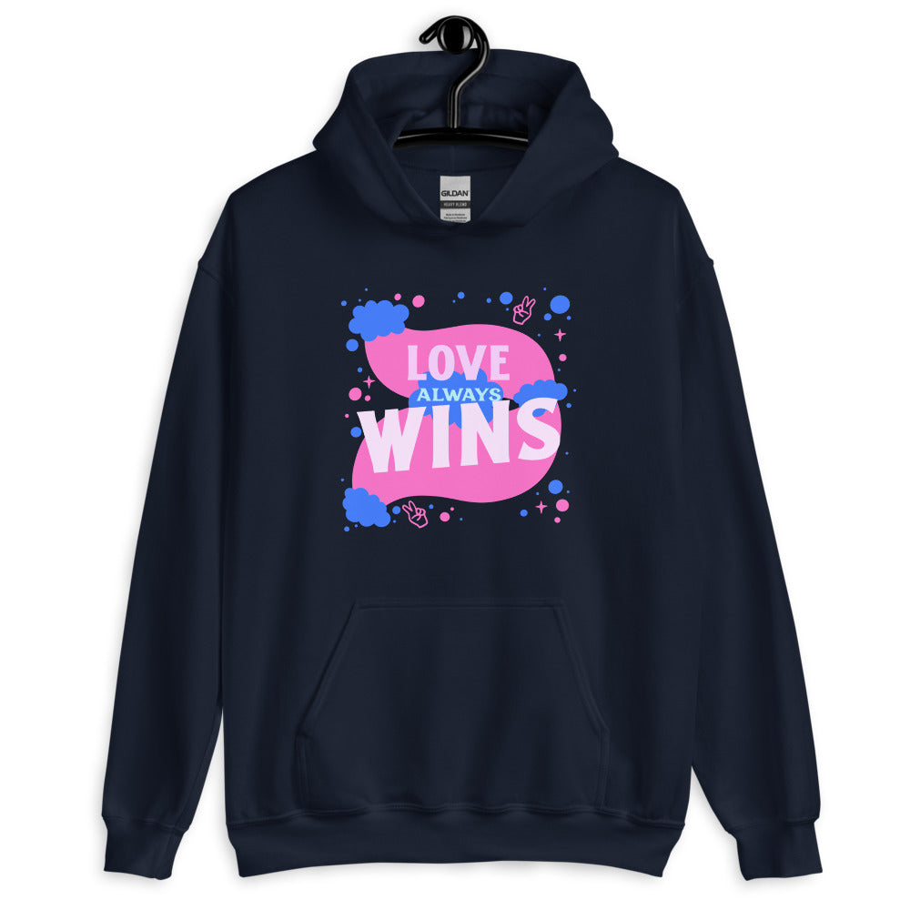 Navy Love Always Wins Unisex Hoodie by Printful sold by Queer In The World: The Shop - LGBT Merch Fashion